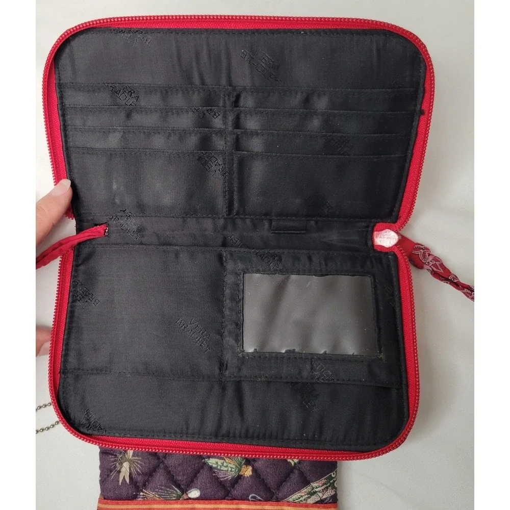 Vera Bradley Zip Around Wallet Women Red Bandana Quilted Organizer Retired  Wris